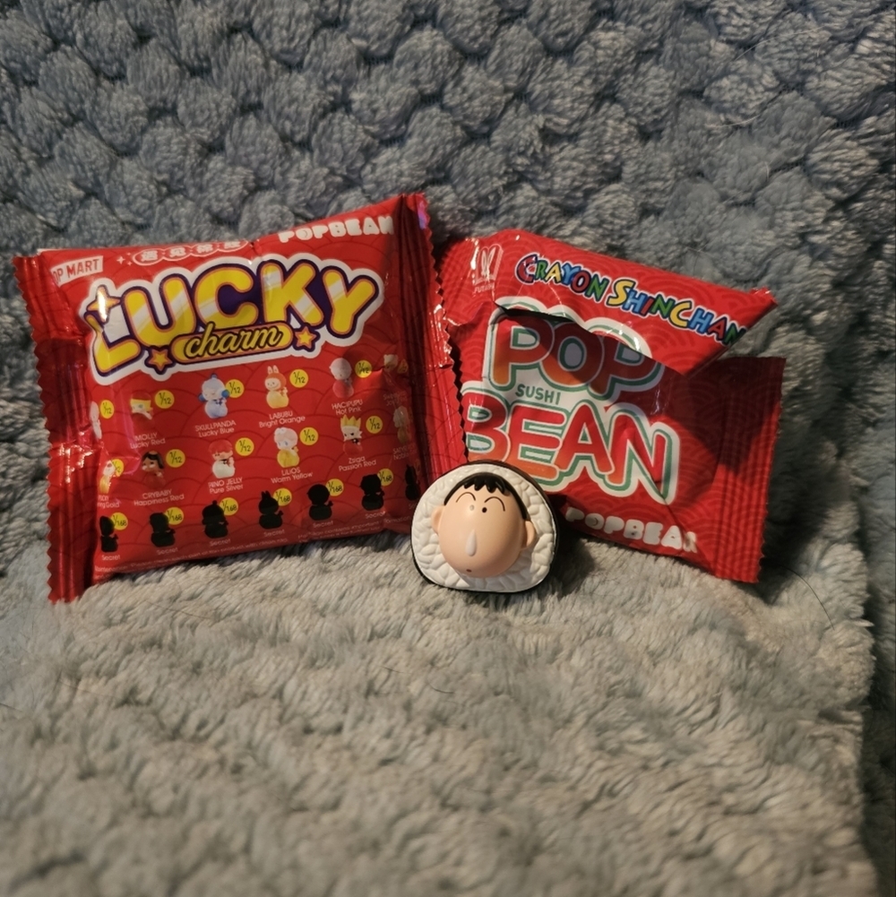 Pop Mart Pop Bean Bundle – Sealed Lucky Charm + Crayon Shinchan Sushi Figure